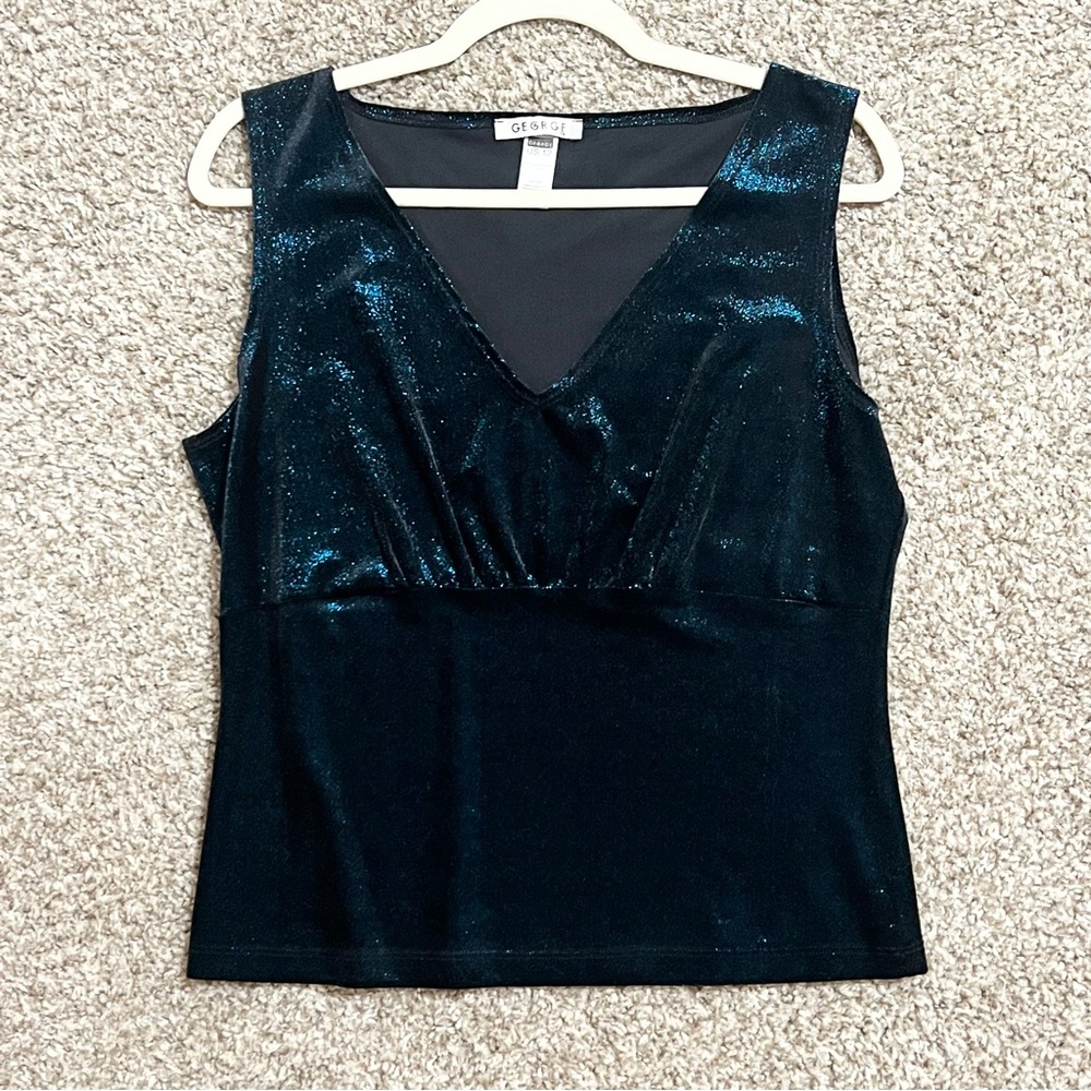 Vintage 90s Y2K blue shimmer glitter velvet tank top